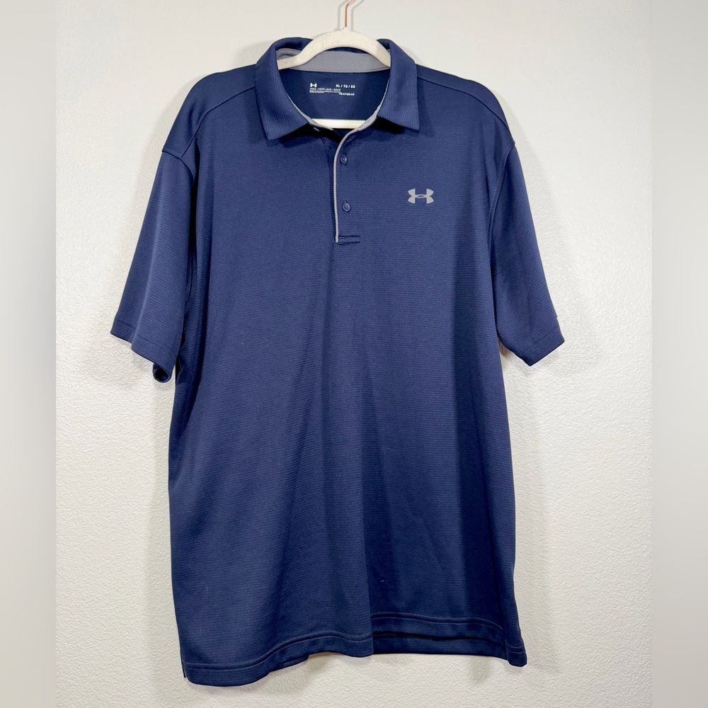 Under Armour Polo Shirt Short Sleeve Collar Navy Blue Golf Business Gear Men XL